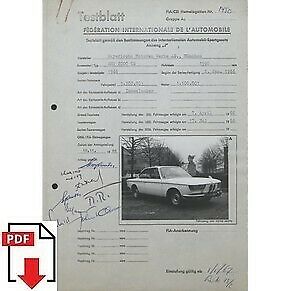 1967 BMW 2000 CS FIA homologation form PDF download
